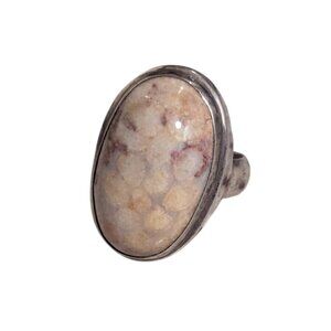 Agate Sterling Silver Ring Stone Boho Vintage Chunky Oval Gemstone 9.5 Estate